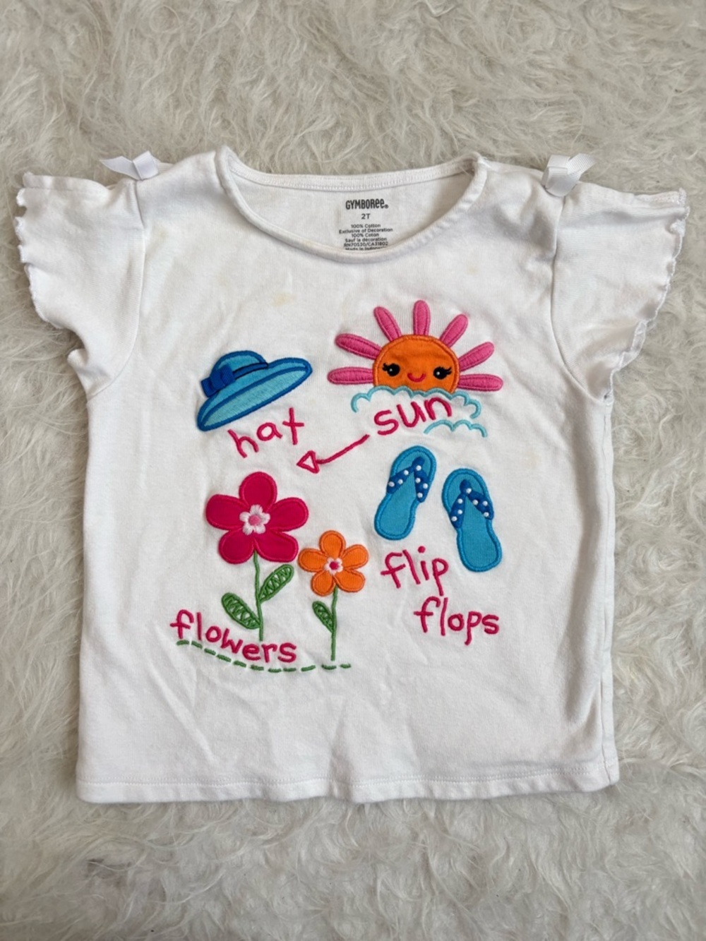Gymboree Girls Pink Ruffle Cherry Top & White Summer Graphic Tee Set - Picture 2 of 5